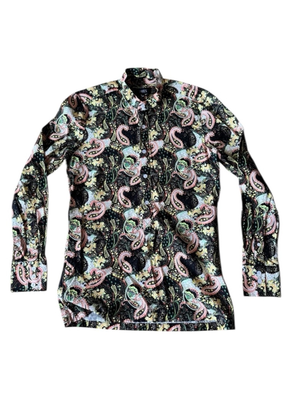 P.H.I.X Mens XS Half Button Down Long Sleeve Shirt Paisley Flashy London